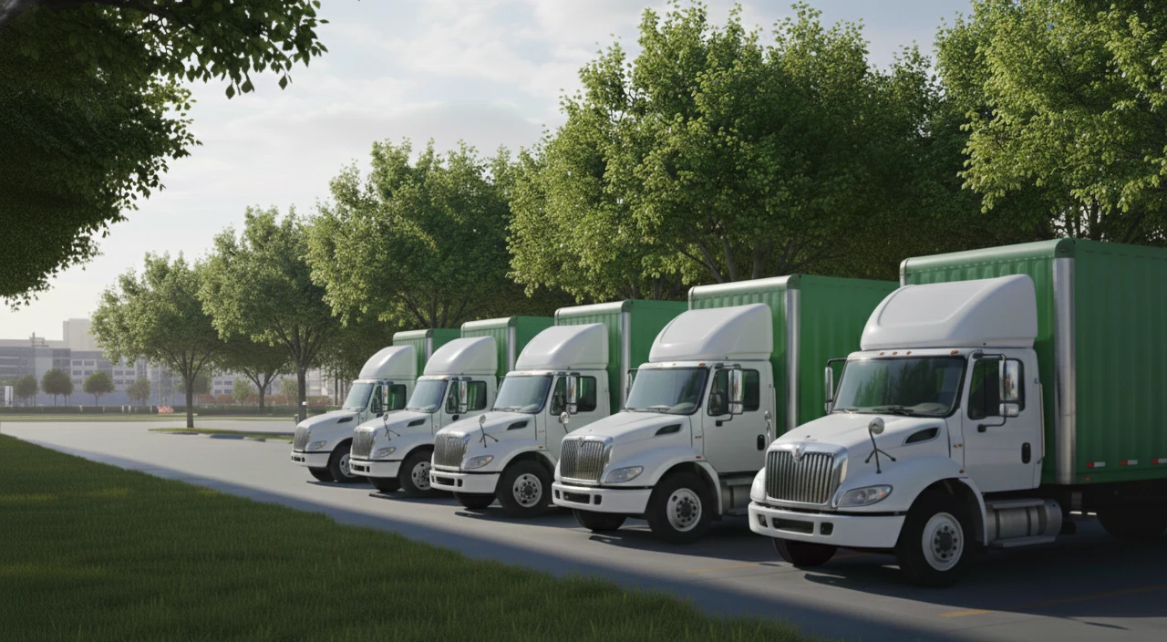 lineup of 26ft box trucks ready for general freight distribution